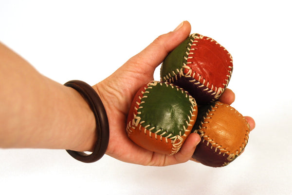 Set of 3 six-piece leather juggling  balls