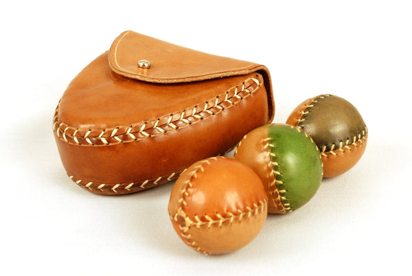 3 Juggling Balls 45mm and Ball Case, Bicolor Balls, Gift for Kids, Leather Belt Bag.