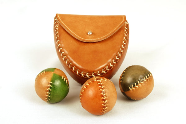 3 Juggling Balls 45mm and Ball Case, Bicolor Balls, Gift for Kids, Leather Belt Bag.