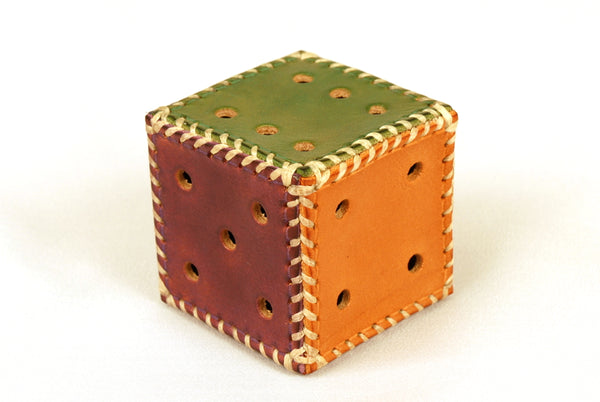 Leather Cube with rainbow colors, decorative object, paperweights