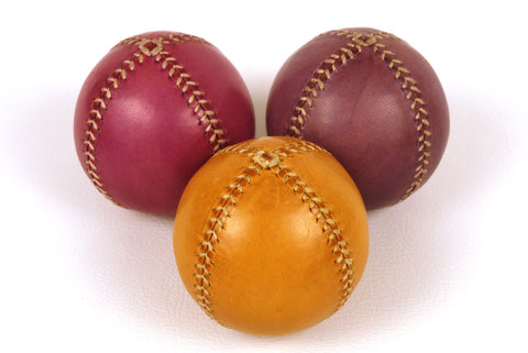 Set of 3 leather juggling balls, 75mm diameter, Yellow, Violet, Blue violet, for Juggler.
