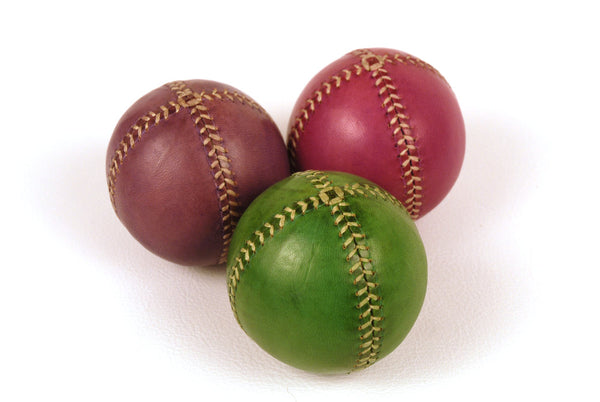 Set of 3 leather juggling balls, Green, Violet, Blue-Violet, 75mm, for Jugglers.