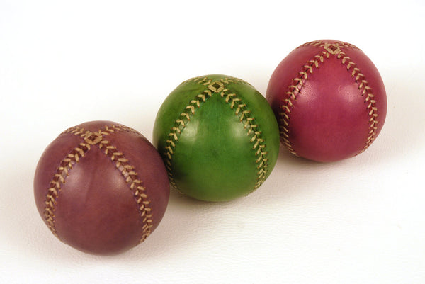 Set of 3 leather juggling balls, Green, Violet, Blue-Violet, 75mm, for Jugglers.