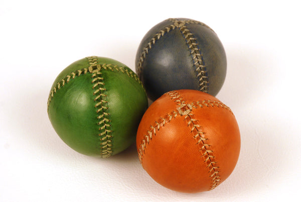 Set of 3 leather juggling balls, 75mm, Orange, Green, Blue, Learn to juggling, for Juggler.