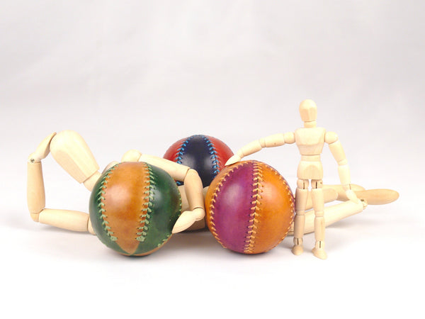 3 pelotas de malabares de 2 colores para malabaristas, azul-rojo, naranja- violeta, amarilla-verde 70-75mm, 165-170gr.