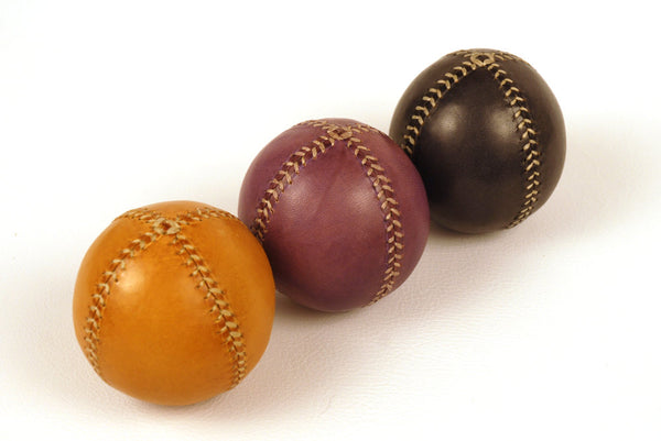 Set of 3 leather juggling balls, 75mm, Juggling balls, Yellow, Violet, Black, for Jugglers.