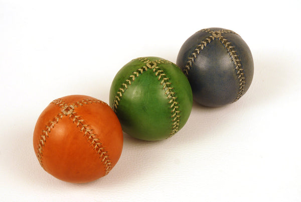Set of 3 leather juggling balls, 75mm, Orange, Green, Blue, Learn to juggling, for Juggler.